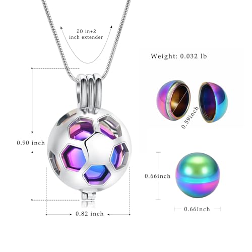 Hearbeingt Hollow Soccer Urn Necklaces for Ashes Football Cremation Jewelry Colorful