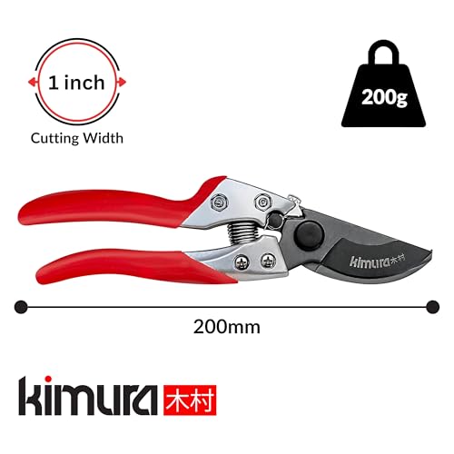Kimura 8-inch bypass pruning shears with Japanese SK5 steel blades and non-slip PVC-coated handles