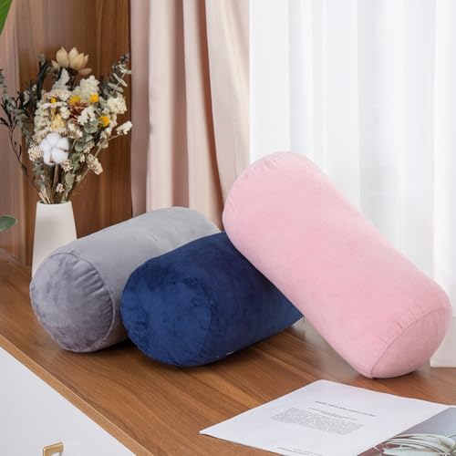 1 MIDDLE ONE Bolster Pillow with Removable Velvet Cover, Round Cylinder Neck Roll Pillow for Head, Back, Leg Support, Decorative Bed and Couch Pillow 16 x 6 Inches (Grey) Grey 16 inch
