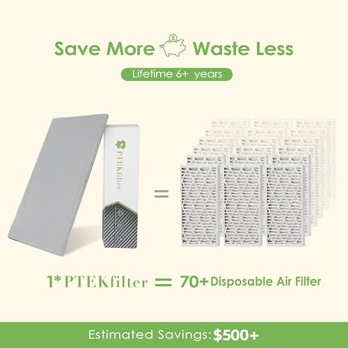 16x25x1 Washable & Reusable Air Filter with Activated Carbon Layer, MERV 8 Air Filters for AC HVAC Furnace, Machine Washable & Dryer Friendly 16" x 25" x 1"