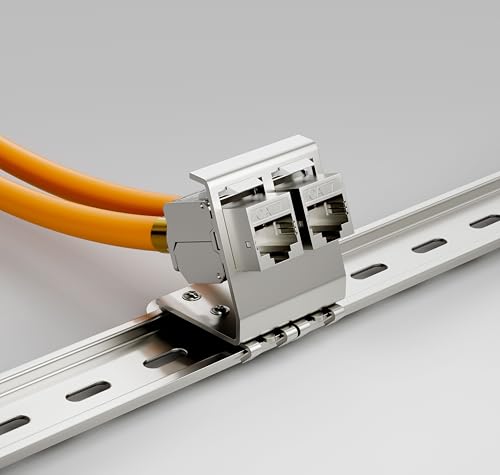 FGB 10Gbps 2x CAT 7 Keystone Jack Module with 1x 2-Port DIN Rail Adapter | Tool-free LSA - metal STP shielding RJ45 socket snap-in mounting for 35 mm DIN rails - Ethernet LAN network switch 2 port-2x keystone + 1x holder
