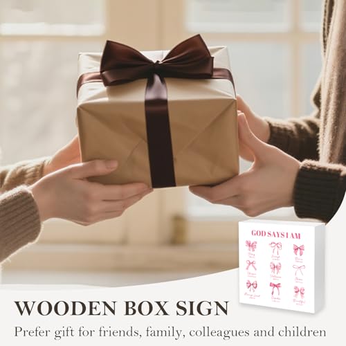 Pink Bow Christian Wooden Box Sign Faith Desk Decor Inspirational Gift BowKnot-Pink