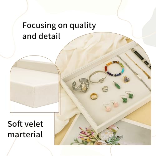 2 Pcs 13.8" x 9.5" Velvet Jewelry Tray Jewelry Display Tray Light Khaki Flat Tray 13.8"x9.5"