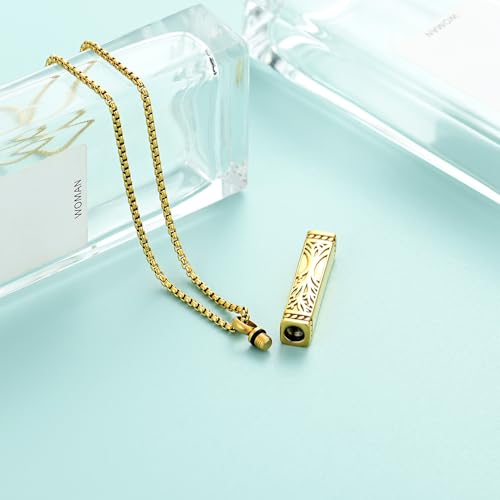Tree of Life Urn Necklace, Stainless Steel Memorial Ashes Pendant Gold