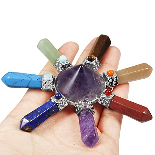 Rockcloud Amethyst Cone & 7 Chakra Points Pyramid Healing Crystal Stone