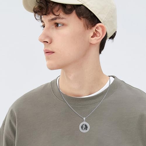 Saint Florian Necklace 925 Sterling Silver St Florian Necklace Religious Protector Amulet Jewellery Gift for Men Women Firefighters 20+2 inch