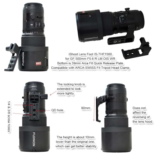 iShoot Tripod Mount Ring Base Lens Collar Foot Support Compatible with Fuji XF 150-600mm F5.6-8 R LM OIS WR, XF 500mm F5.6 R LM OIS WR & GF 500mm F5.6 R LM OIS WR, Arca-Swiss Fit Quick Release Plate