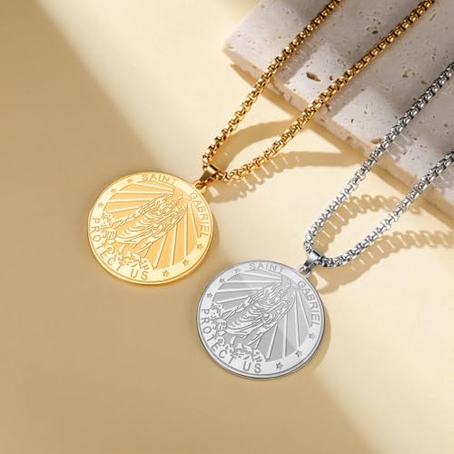TEAMER Saint Gabriel Necklace Guardian Blessing Hope and Protection St. Gabriel Archangel Necklace Religious Jewelry For Men Silver