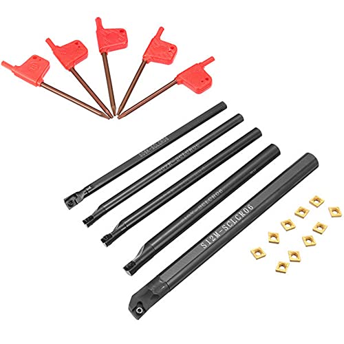 Maizoon CNC Tool Holders CLCR 6/7/8/10/12mm Lathe Boring Bar Set + 10pcs CCMT0602 Carbide Inserts + 5pcs Wrenches for Lathe Turning Tool DZ06