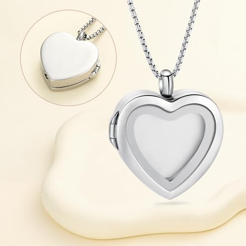 Oinsi Cremation Locket Necklace For Ashes Of Loved One Carry Photo Glass Memorial Urn Jewelry 316L Stainless Steel Keepsake Gifts B-Sliver