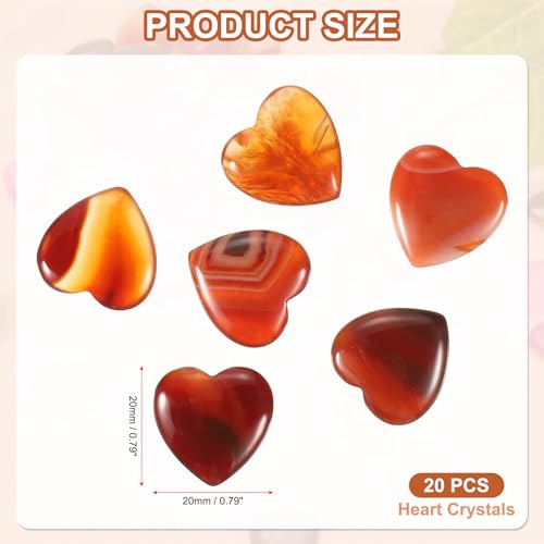 PATIKIL Heart Crystals Stone, 20 Pcs Natural Crystal Polished Love Gemstone Rose Quartz Pocket Bulk Set Balancing Meditation Gifts for Mother Women Birthday, Dark Red