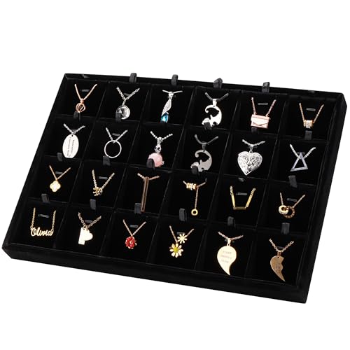 24 Grid Jewelry Tray Velvet Jewelry Display Tray with Removable Dividers Black