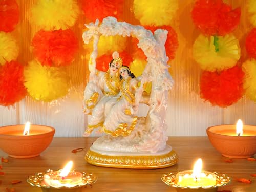 BangBangDa Radha Krishna Statue on Swing - Marble Color 6.7”H Polystone Indian Murti Krishna Idol for Valentine/Wedding/Birthday/Diwali for Indian Family Man Women Pooja Item
