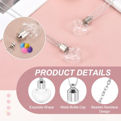 sourcing map Vial Necklace, Stainless Steel Glass Heart Perfume Bottle Pendant Necklace Ashes Vial Pendant Openable Bottle Case 10