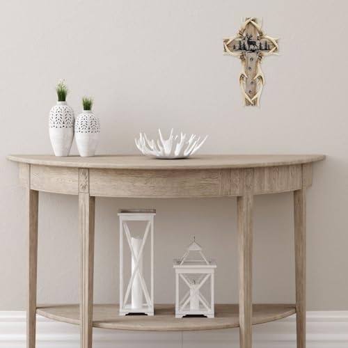 AMAJY Rustic Woodland Deer Antler Wall Hanging Cross