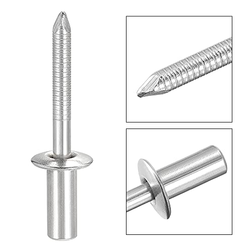 uxcell 304 stainless steel blind rivets, 6.4mm diameter x 14mm grip length, silver tone, close-end design