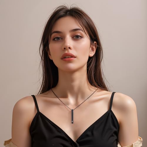 Urn Necklace for Ashes Stainless Steel Cylinder Cremation Jewelry for Women with Mini Keepsake Urn Memorial Ash Jewelry Black