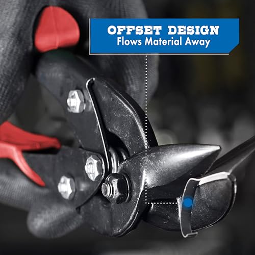 Midwest Snips Blackout Aviation Snips, left-cut offset tin snips, black handles and metal blades