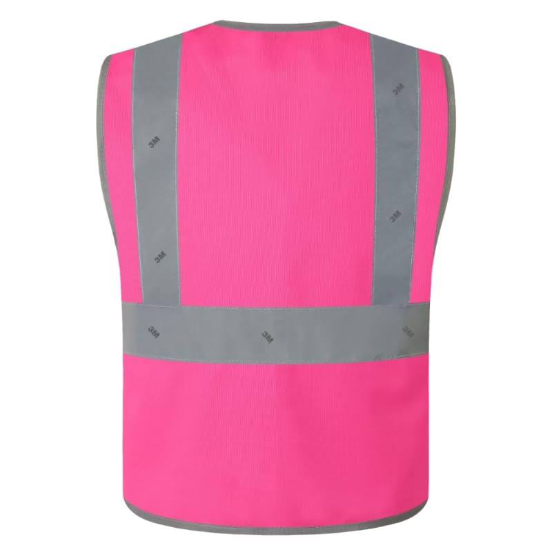 JKSafety Kids Safety Vest Kids Construction Vest with 3M Reflective Tapes High Visibility Meet ANSI Standard (BK300) 1-3Years Pink