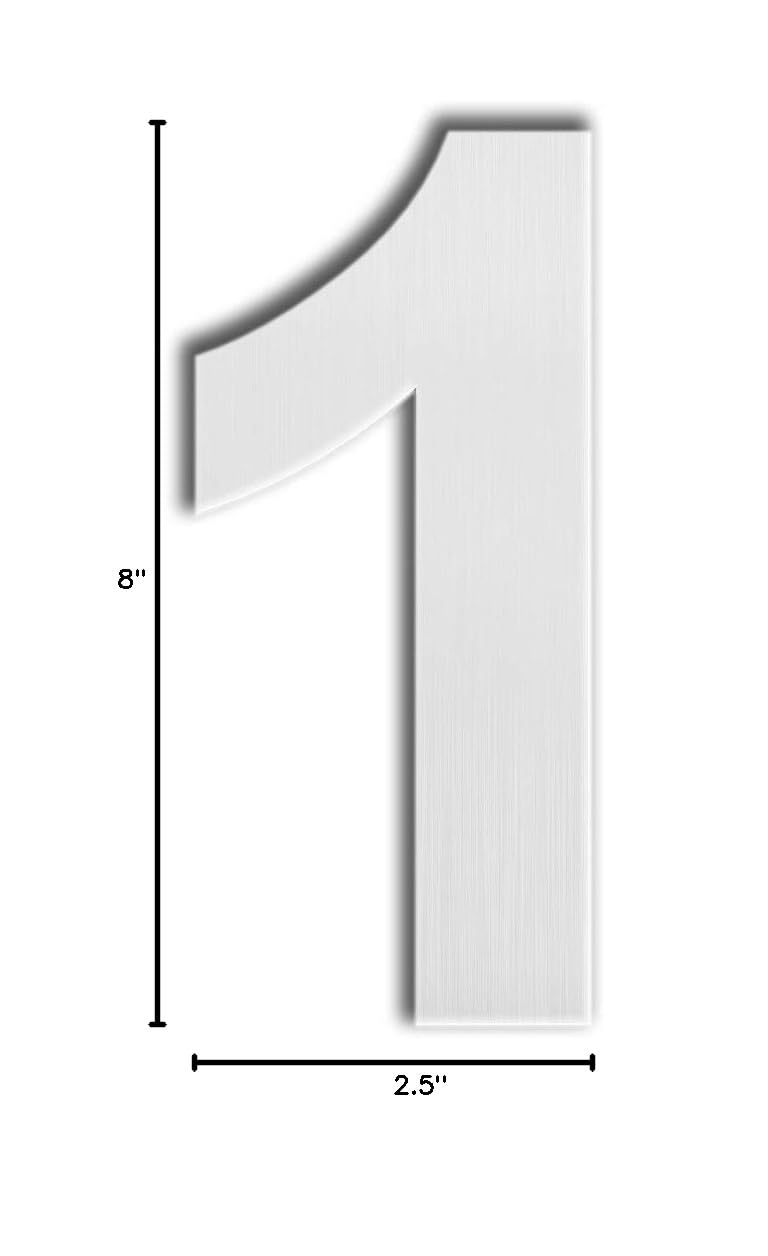 QT Modern House Number - LARGE 8 Inch - Brushed Stainless Steel (Number 1 One), Floating Appearance, Easy to install and made of solid 304 Number - 1