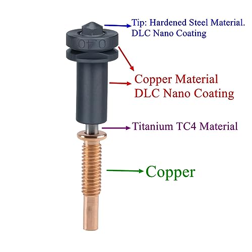 3D Printer Upgrade Interchangeable Trimetal High Flow Nozzles 0.4. Hardened Steel, Copper, Titanium TC4 Compatible with RapidChange REVO Hotends and Extruders (0.4 mm)