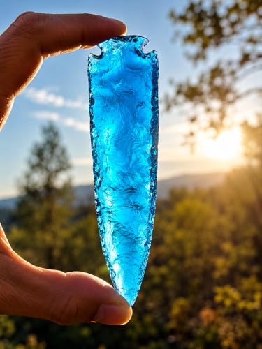 Large Arrowhead - Blue Aqua Obsidian Glass Veronica Arrowhead 6 Inch – Handmade Crystal Arrowhead for Spiritual Healing, Meditation, Reiki, Protection & Collector Display Gift