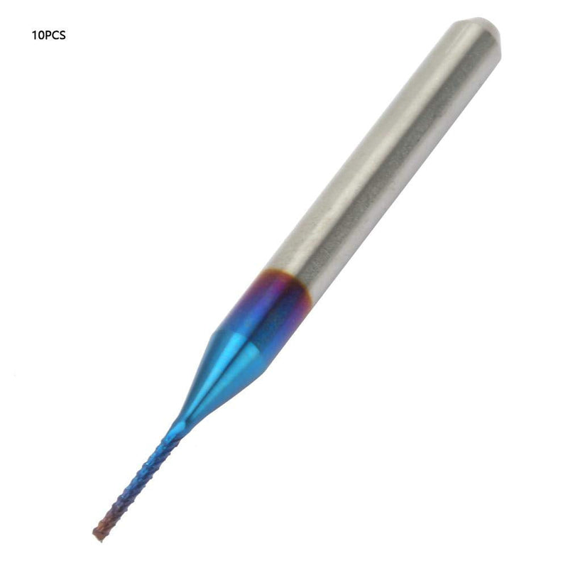 [Australia - AusPower] - 10 Pieces Tungsten Milling Cutter Blue Coated Spiral Milling Machine Cutter Drill CNC Cutter Set Tool (0.8 mm) 