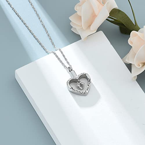 shajwo Cremation Jewelry Baby in Mom Arms Heart Urn Necklaces for Ashes Memorial Keepsake Necklace for Women Human Silver-Feet