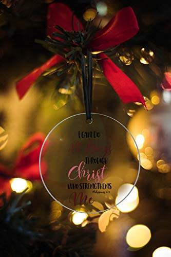 WIRESTER Hanging Ornaments for Christmas Tree Holidays, Party, Car, Home, Office Decoration, Large 3 inch Acrylic Ready to Hang Ornament - Christian Bible Verses Philippians 4:13