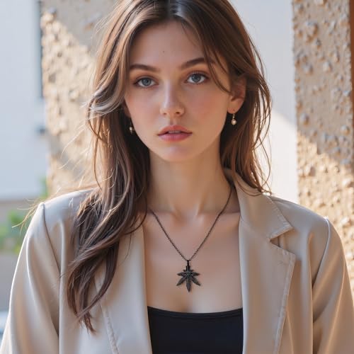 Maple Leaf Urn Necklace for Ashes 316L Stainless Steel Cremation Memorial Keepsake Pendant for Men Women Black