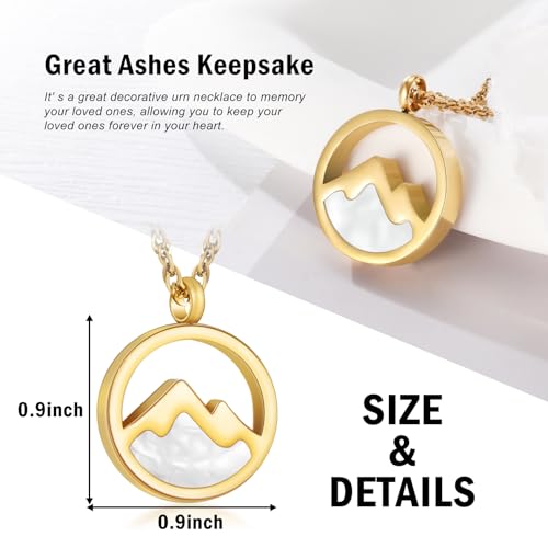 XIUDA Mountains-Faith Cremation Urn Necklace for Ashes Keepsake Stainless Steel Cremation Jewelry for Human Ashes Memorial Urn Pendant for Women Gold