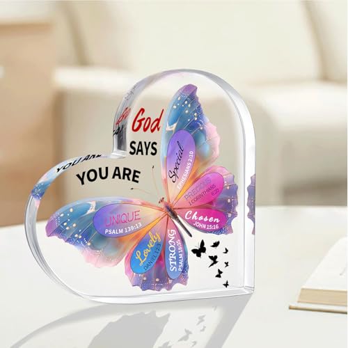 Christian Gifts for Women Birthday Acrylic Plaque Butterfly Inspirational Gifts for Women Friends Mom Sister Coworker Catholic Female Religious Spiritual Gift Home Christian Decor Sign
