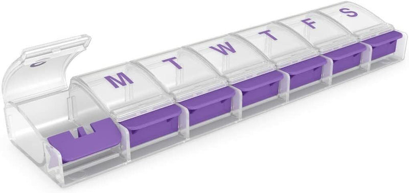 [Australia - AusPower] - EZY DOSE Weekly (7-Day) Pill Case, Medicine Planner, Vitamin Organizer Box, X-Large Push-Button Compartments, Convenient and Easy to Use, Color May Vary, BPA Free X-Large 8.75"x2"x1" 
