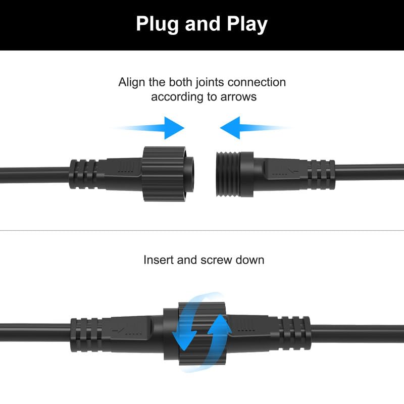 Fairy Lights Extension 5 m 2-Pin Fairy Lights Extension Cable, cshare IP65 Waterproof Extension Cable Fairy Lights Outdoor for G40 Globe Lights, Icicle Lights, Garden Light, Black