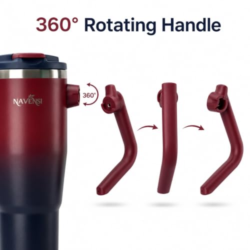 Era Flip 40oz Tumbler with 100% Leakproof Covered Straw Lid | Hygienic Covered Straw | Insulated Stainless Steel Water Bottle with Handle | Cup Holder Friendly | BPA-Free (Maroon & Navy) Maroon