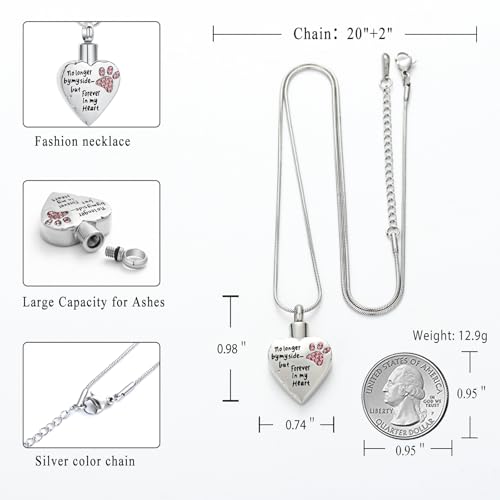 memorial jewelry No Longer by My Side,But Forever in My Heart Carved Locket Cremation Urn Necklace for Pet Dog Cats Pink