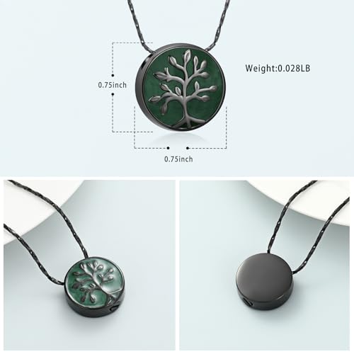 Imrsanl Tree of Life Round Pendant Urn Necklace for Ashes Black