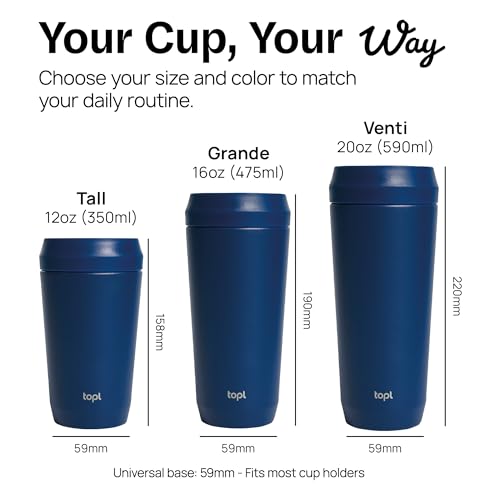 TOPL Coffee Tumbler, Stainless Stell Insulated Water Bottle, Navy, 20oz