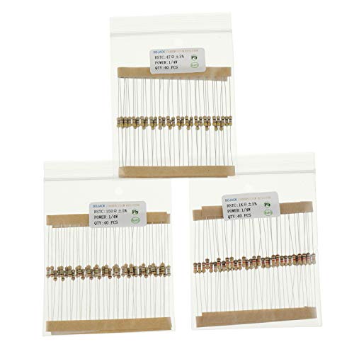 BOJACK Resistors Assortment Kit 1 Ohm - 1M Ohm 1/4W Carbon Film Resistor Kit (25 Values 1000 Pieces) 1/4 W