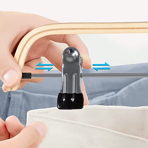 JS Hanger Wooden Pant Hangers, 5-Pack Light Weight Wood Skirt Hangers with Anti-Rust Hook and 2-Adjustable Clips 5 Pack