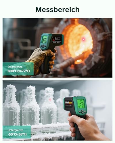 ERICKHILL Infrared Thermometer -50°C to 800°C, Non-Contact Digital Laser Thermometer with -50°C to 300°C Meat Probe, Adjustable Emissivity - Suitable for Cooking/Grilling/Freezing