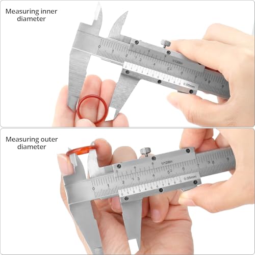 QWORK Vernier Caliper, High Precision Vernier Caliper 6"/150mm, 0.05mm/1/128" Tolerance Caliper with Locking Screw for Versatile Measurements
