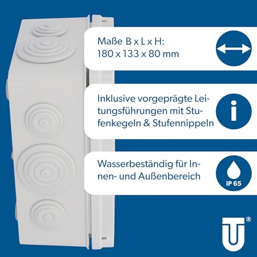 Unitec Surface-Mounted IP65 Junction Box 130x176x76 mm Single
