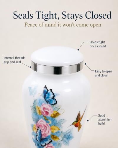 Small Keepsake Urn for Human Ashes - Floral Aluminum Mini Urn, Velvet Box