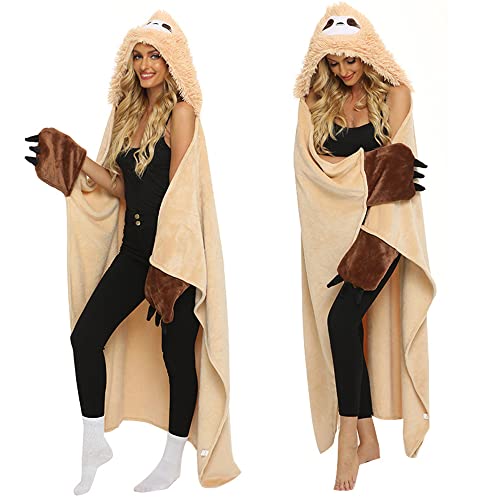 Wearable Blanket Hoodie, Oversized Flannel Comfy Sweatshirt for Adults,Warm Cozy Hooded Body Blanket Beige
