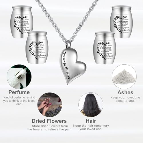 small urns for human ashes with Ashes Necklaces,Mini Urns for Human Ashes - 1 necklaces for human ashes and 4 Piece Stainless Steel Funeral Small Ashes Keepsake for Men & Women