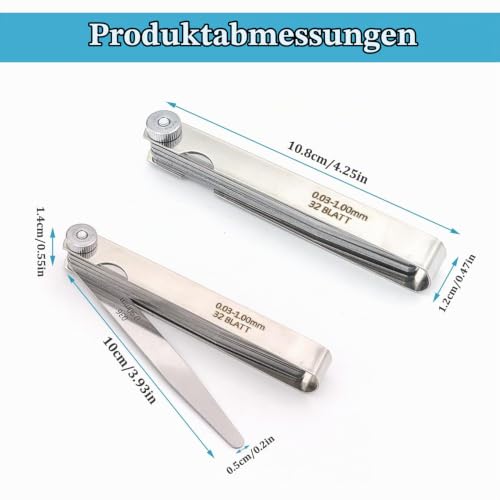 32 Blades Feeler Gauges 0.03-1mm Stainless Steel Feeler Gauge Valve Game | 0.03-1mm (0.0012-0.039"), Imperial and Metric Probe Blade Gauge Tool for Measuring Gap Guitars, Spark Plugs