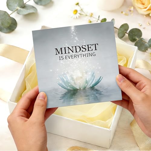 Mindset Is Everything Inspirational Wooden Box Sign 5x5 Inch, Lotus Flower Spiritual Meditation Decorative Wood Signs for Zen Room Yoga Studio Home Office Desk Tabletop Shelf Decorations Wooden Box Sign C