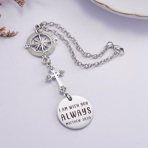 Cross Car Charm - 'I Am With You Always' Matthew 28:20 - Rear View Mirror Religious Gift for Women - Easter, Christian, Protection