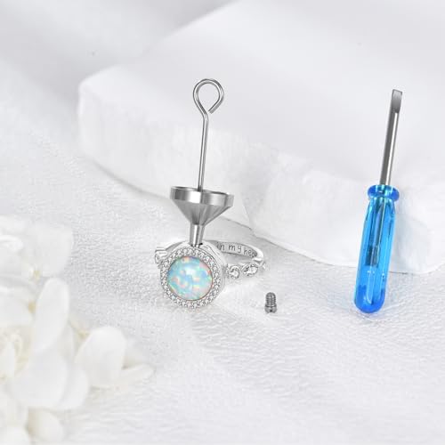 Opal Urn Ring for Ashes 925 Sterling Silver Cremation Memorial Keepsake Ring Jewellery for Women Men-57
